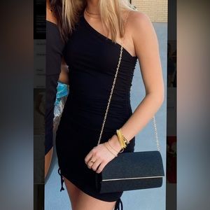 black one shoulder mini dress